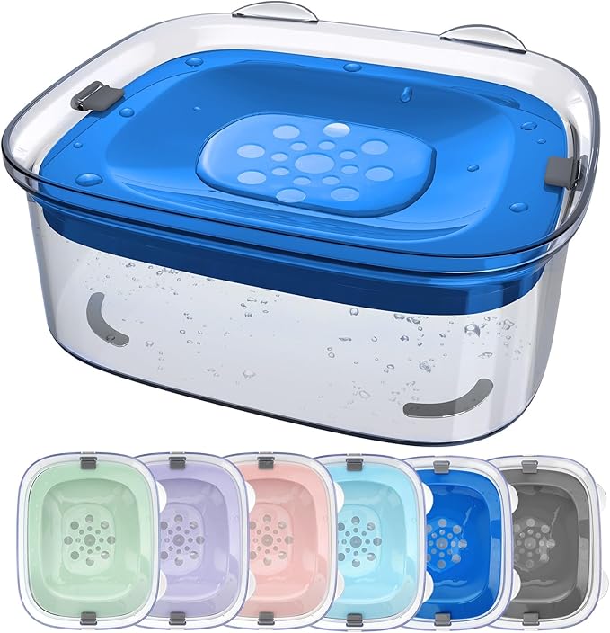 3L No Spill Dog Water Bowl with Slow Drinking Disk(Navy Blue) | Clear Acrylic, Easy Water Check, Non-slip Pads, Slobber Stopper Splash Proof Water Bowl for Sloppy Messy Drinkers Reduce Mess