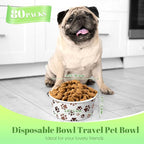 80 Packs Disposable Dog Bowls 12 Oz/1.5 Cup Pet Feeding Bowl for Small Dogs, Cats - Leakproof Paw Paper Pet Bowl for Wet Food, Water