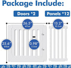 Indoor Dog Playpen w/Door, Modular 2 Room & Toilet Area, 12 Panels & 2 Doors, Height 25.6 Inch, White