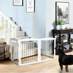 ZJSF Freestanding Foldable Dog Gate Wooden Extra Wide White Puppy Gate 6 Panels Tall Pet Gates for The House Dog Fence