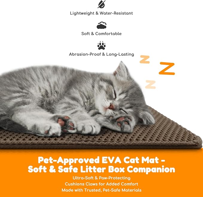 Cat Litter Mat 35"x24",Double Layer EVA Litterbox Mat Brown | Extra Large Honeycomb, Waterproof & non-slip, Odor-free, easy clean, washable durable floor protector,scatter control