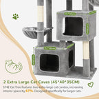 Globlazer S74E Pro Heavy Duty Maine Coon Cat Tree for Large Cats,Light Grey | 74in Sturdy Multi-Level Tall Cat Tree Tower for Indoor Adult Cats with Scratching Posts, 2 Cat Condos, 2 Top Perches