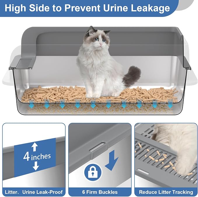 XXXL Stainless Steel Sifting Litter Box with Lid, 28'' L × 20'' W Extra Large Sifting Cat Litter Box for Pine Pellets & Big Cats & Multiple Cats, Metal Pellet Sifter Litter Pan System for Odor Control
