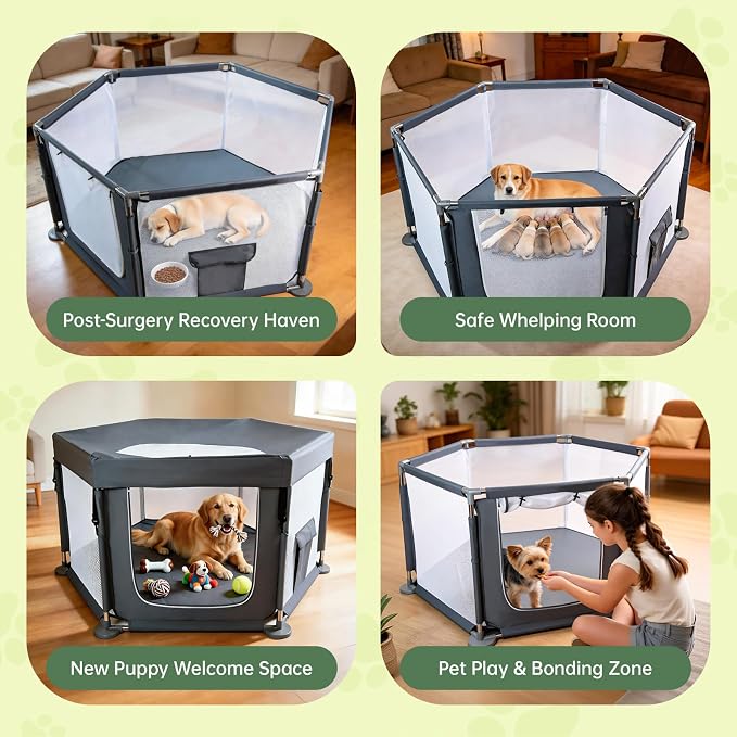 55x55x27.5 in Sturdy Dog Playpen Indoor, Heavy Duty Puppy Play Pen with Removable Zipper Top & Easy-Detach Washable Bottom, Secure Playpen for Dogs
