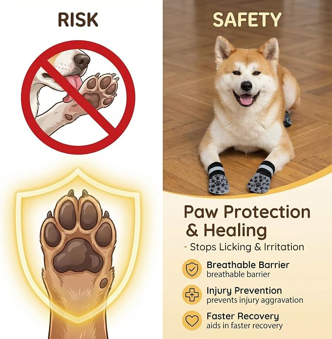 Reflective Dog Socks Grippy Socks Prevent Licking Paws，Anti Slip Paw Protection, for Hardwood Floors & Hot & Cold Pavement, Small Medium Large & Senior Dogs (Classic Grey, Giant)