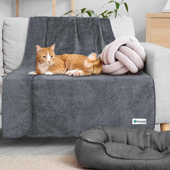PetAmi Waterproof Dog Blanket, Leakproof Puppy Blanket, 40x60 Dark Gray | For Medium Large Pets, Furniture Sofa Couch Cover Protector, Fleece Throw Indoor Cat Kitten, Reversible Washable Soft Plush