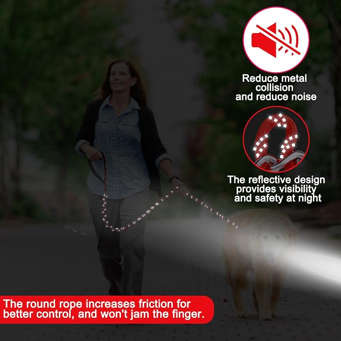 Homimp Chain Dog Leash - Reflective, Chew Proof Metal Leash for Large Dogs, 6 FT with Comfortable Soft Padded Handle, Anti Bite Durable, Non Chewable (Red)