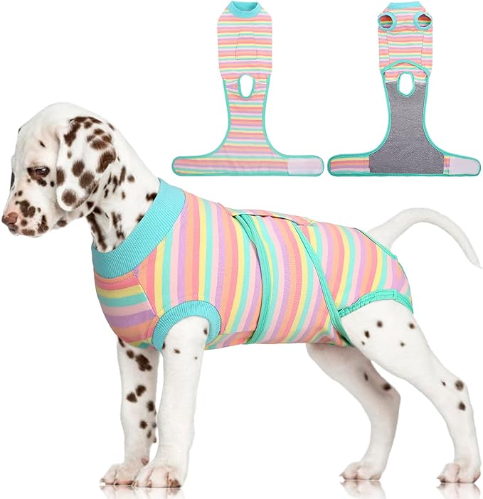 FUAMEY Recovery Suit for Dogs After Surgery,Soft Breathable Dog Bodysuit | E-Collar & Cone Alternative Surgical Suit,Male Female Dog Neuter Spay Suits Anti Licking Wounds Onesie Mint Green Stripes S
