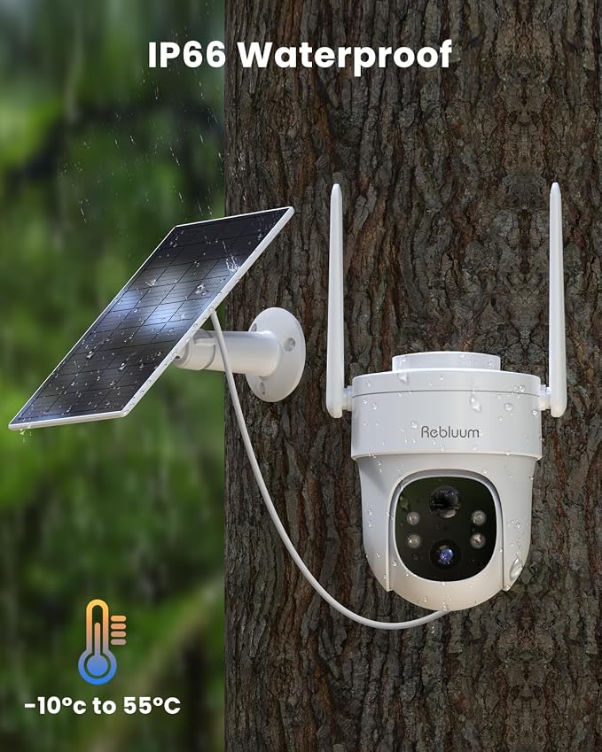 3K/5MP Solar Security Cameras Wireless Outdoor, 360°PTZ Camera | Color Night Vision, PIR+AI Motion Detection, Spotlights Alarm, IP66 Waterproof, 2 Way Audio, Wifi6, Work with Alexa/Google