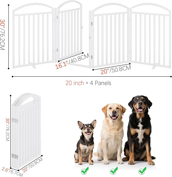 Foldable Pet Fence 80" Wide, 30" Tall,No-Assembly Dog Gate with Door,White | 4 Panels Metal Folding Freestanding Dog Gate Walk Through,Extra Accordion Puppy Folding Playpen for Doorways, Stairs,House