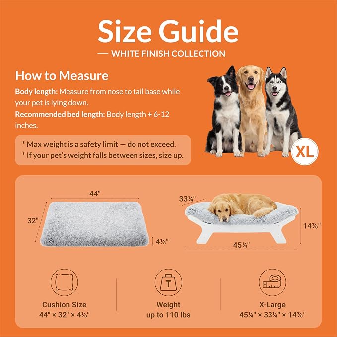 Muihood Elevated Wooden Dog Bed with Foam Mattress, White, X-Large | Raised Dog Bed with Washable Cover, Supportive Foam Mattress, Perfect for X-Large Dogs and Indoor Living