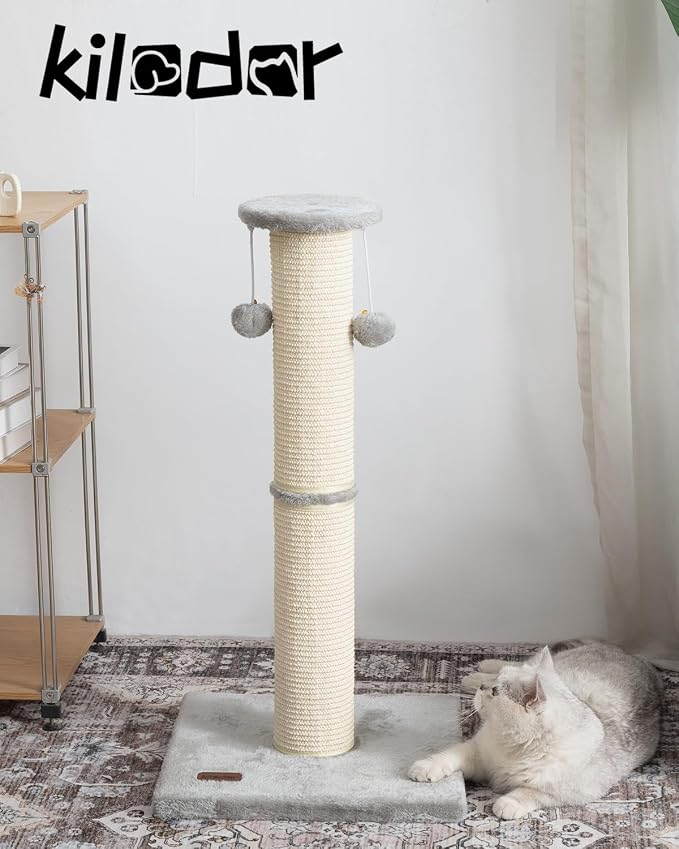 34" Cat Scratching Post with Replaceable Sisal Scratcher | Tall Cat Scratch Post for Indoor Cats adults, Sturdy and Durable Large Scratching Post, Vertical Cat Post with Hanging Balls