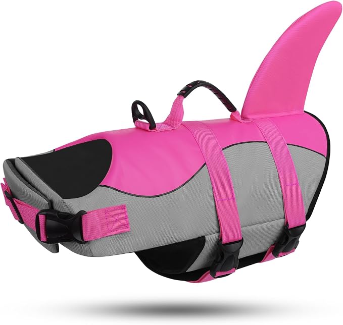 ASENKU Dog Life Jacket - Pet Safety Vest for Swimming & Boating, Shark Life Jacket with Floatation, Dog Lifesavers Swimsuits for Small Medium Large Dogs (Pink, M)