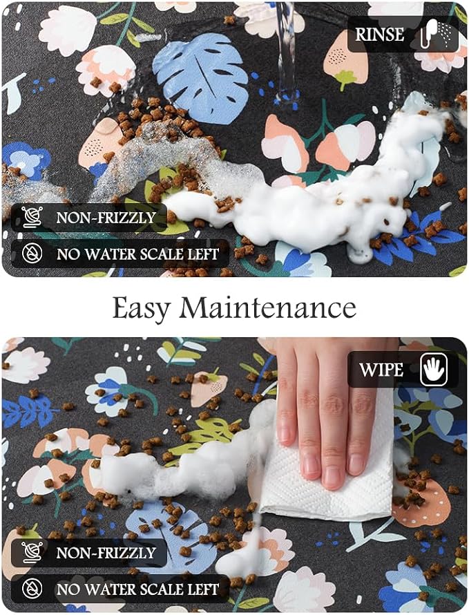 Pet Feeding Mat-Absorbent Dog Mat for Food and Water Bowl-No Stains Quick Dry Water Dispenser Mat-Dog Accessories Pet Supplies-Bowl for Messy Drinkers（DARKFLOWERS,12"x19"