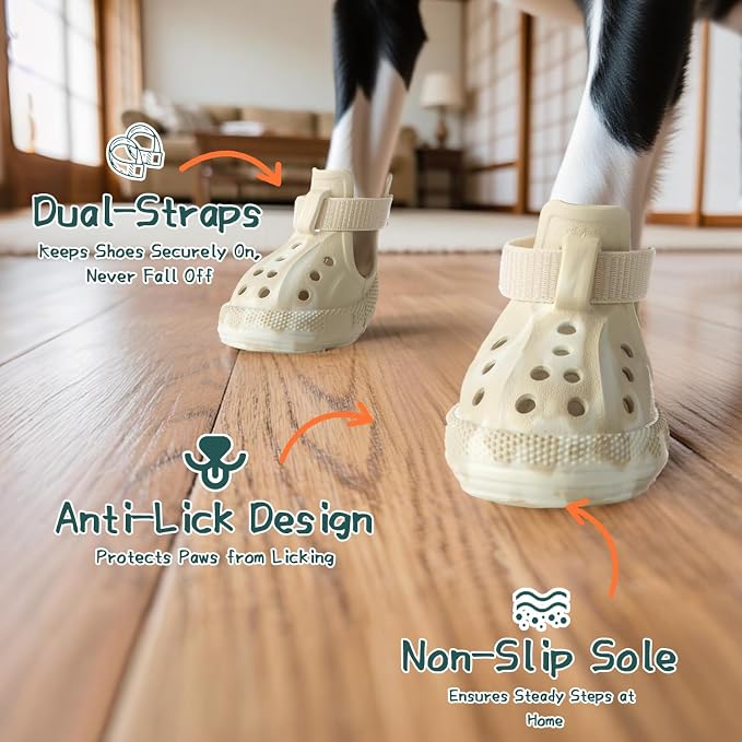 Dog Shoes for Hot Summer Pavement, Dog Shoes for Medium Dogs, Waterproof Dog Boots & Paw Protectors, Non-Slip Dog Rain Booties, Easy Clean Sandals for Beach Khaki Size 5