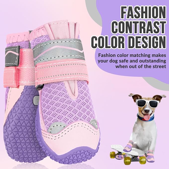 SlowTon Dog Shoes for Large Small Medium Dogs - Breathable Dog Boots for Summer Hot Pavement, Paw Protector for Outdoor Walking Winter Snow, Anti-Slip Rubber Dog Booties for Hardwood Floor (PI, 2)