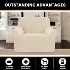 Stretch Chair Cover Chair Slipcovers with Arms 1-Piece Chair Sofa Slipcovers or Living Room Non Slip Armchair Cover Furniture Protector Dogs Pet Friendly(Armchair, Biscotti Beige)