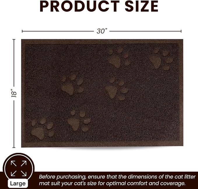 Andalus Large Cat Litter Mat, Pack of 2 - Waterproof, Non-Slip & Easy to Clean Cat Litter Box Mat for Extra Efficient Pet Litter-Trapping, Brown (30” X 18”)