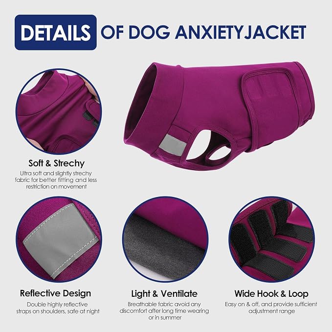 KOESON Reflective Dog Anxiety Vest, Adjustable & Breathable Thunder Jacket for Dogs, Lightweight & Soft Calming Vest for Dogs, Stress Relief Dog Compression Shirt for Thunder, Fireworks, Separation