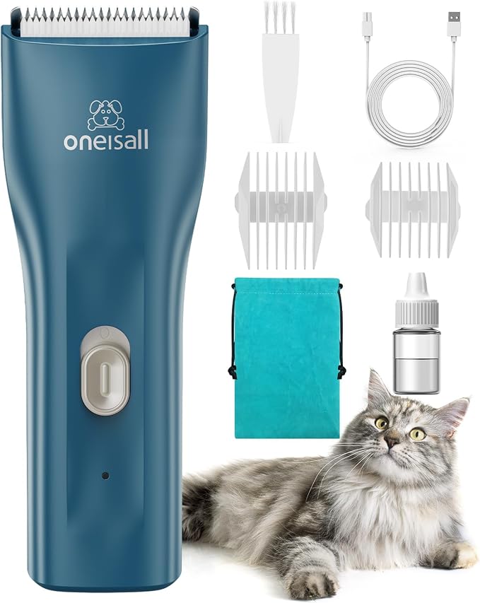 oneisall Pet Clippers for Cat Matted Hair, Quiet Pet Shaver for Cats | Waterproof Cordless Cat Clippers for Matted Long Hair with Storage Bag,Lightweight and Easy to Use for Cat, Pet, Small Dog