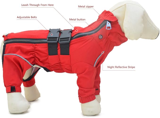Dogs Waterproof Jacket, Lightweight Waterproof Jacket Reflective Safety Dog Raincoat Windproof Snow-Proof Dog Vest for Small Medium Large Dogs Red S
