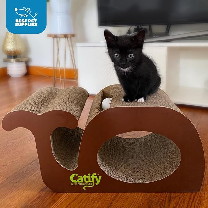 Best Pet Supplies Catify Corrugated Cardboard Cat Scratcher - Whale | Corrugated Cardboard, Durable, Non-Slip, Indoor Furniture Protector, For Kittens and Cats, Promotes Healthy Active Play