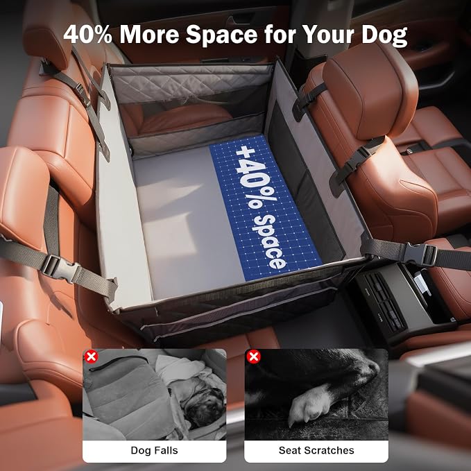 MIXJOY Dog Car Seat for Large Medium Dogs - with Dog Bed Inside, Back Seat Extender for Pets, Waterproof Pet Carseat for Medium Sized Pet, Hammock for Pet, with Storage Pocket