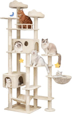 Meecal 79inch Heavy Duty Cat Tree for Indoor Cats Large Adult, Tall Giant Cat Tower with Scratching Post, Large Perches, Cozy Cat Condos & Hanging Hammocks, Beige