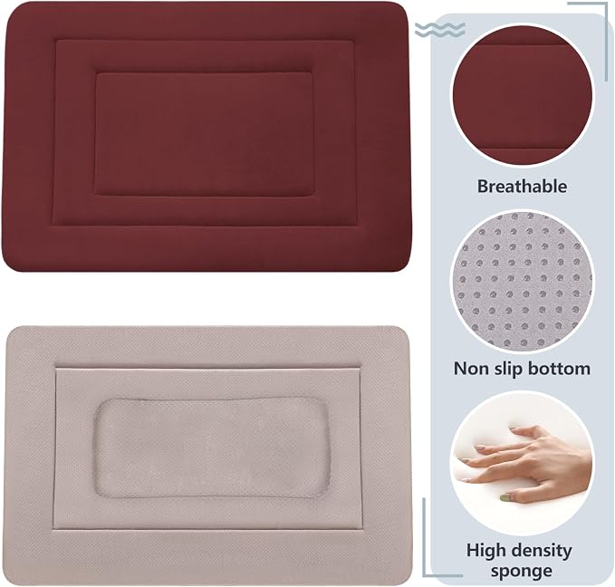 Dog Bed Soft Dog Crate Bed Pad Mat, 42 in Non Slip Bottom Washable Beds for Large Dogs, Pet Bed Mattress Kennel Pad, Dark Red