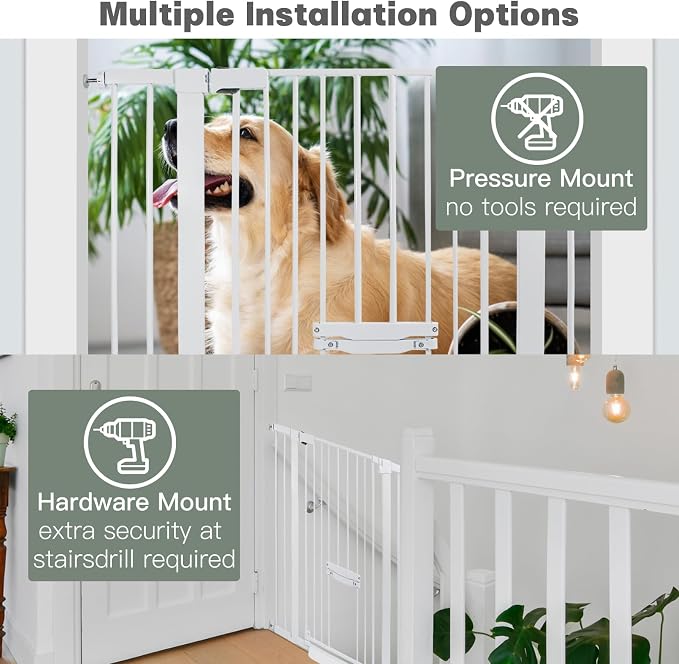 SHYUJAJIE 37 Inch Tall Baby Gate with Small Cat Door | Adjustable 29.55"-40.55 "Wide,Auto Close Dog Gate Easy Walk Thru Pet Gate for Stairs, Doorway, House, Pressure Mounted