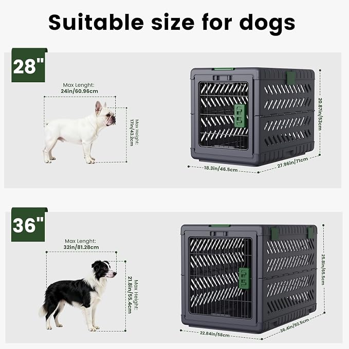 36"L Collapsible Dog Crate for Large/Medium Dogs - No-Tool Assembly Foldable Dog Cage - Portable Travel Crate with 2 Wheels - Space-Saving for Indoor Outdoor Use (Dark Grey, 36.4"L x 22.8"W x 25.8"H)