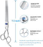 JASON Dogs Grooming Thinning Scissors - 7.5" 56-Tooth Blending Cats Shears | Pets Blender Thinner Trimming Texturizing Kit with Offset Handle, Blue Jewelled Screw