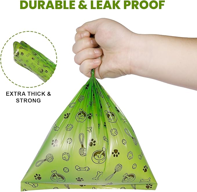 Thick Dog Poop Bags Rolls - Grab'n'Go, Hands Stay Clean! - 420PCS Scented | Odor Control Doggie Poop Bags 13 x 9 in for All Breeds - with 2 Dispensers for Daily Walks Outdoor Cleanup (Green)