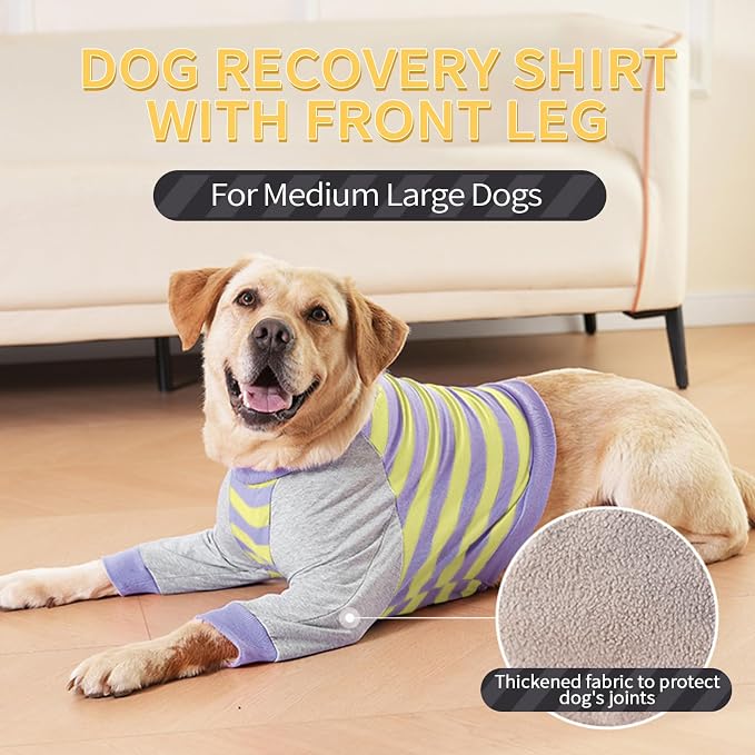 FUAMEY Dog Recovery Sleeve with Elbow Protector,Purple Stripes XL | Stop Licking Joints, Alternative to E-Collar, Long Sleeve Suit, Protecting Dog's Front Leg Arm Wounds, Cover Skin Conditions
