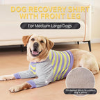 FUAMEY Dog Recovery Sleeve with Elbow Protector, Purple Stripes L | Stop Licking Joints, Alternative to Cones, Long Sleeve Suit, Protecting Dog's Front Leg Arm Wounds, Cover Skin Conditions