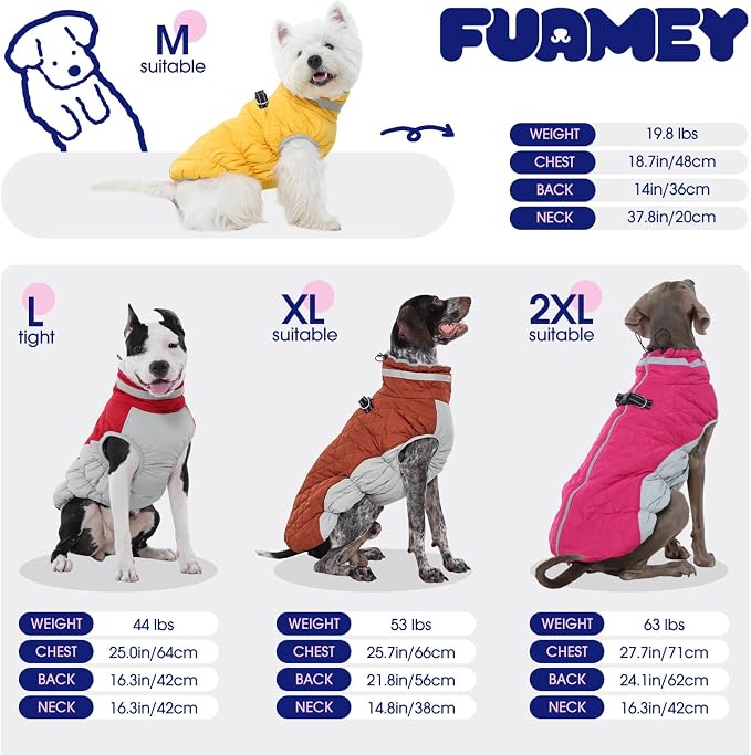 FUAMEY Dog Coat for Large Dogs, Fleece Dog Winter Jacket with Harness | Puppy Cold Weather Coats Reflective Pet Puffer Vest with Zipper Water-Resistant Warm Dogs Snowsuit Windproof Black L