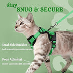rabbitgoo Cat Harness and Leash Set, Escape Proof Vest, Grass Green | Soft Breathable Mesh, Easy Adjustable Fit, Snap Buckles, Sturdy Clip, Reflective Strips, for Medium to Large Cats Walks, M