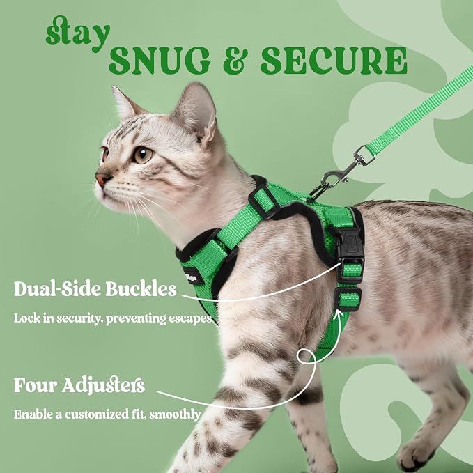 rabbitgoo Cat Harness and Leash Set, Escape Proof Vest, Grass Green | Soft Breathable Mesh, Easy Adjustable Fit, Snap Buckles, Sturdy Clip, Reflective Strips, for Average Cats Walks, S