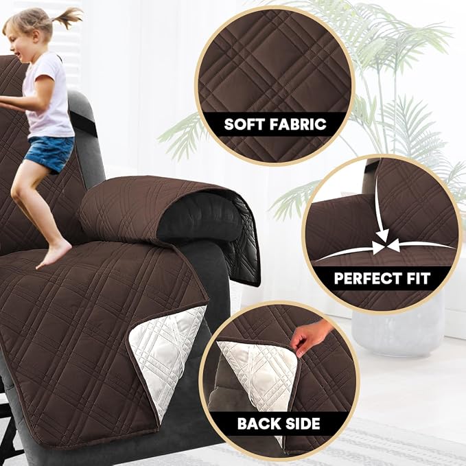 Recliner Cover 100% Waterproof Couch Cover Sofa Cover for Living Room Water Resistant Furniture Protector with Elastic Straps for Pets Dog(Recliner28,Brown)