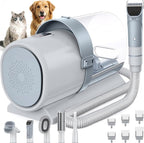 NEWBULIG Pet Grooming Vacuum Kit for Cats and Dogs, 2.5L Dust Cup, White | 3 Suction Modes and 5 Groomer Tools, Dog Clippers with Cordless Low Noise for Cats, Dogs Other Animals Hair Trimmer
