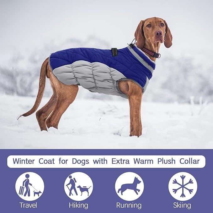 FUAMEY Dog Coat for Medium Dogs, Fleece Dog Winter Jacket with Harness | Puppy Cold Weather Coats Reflective Pet Puffer Vest with Zipper Water-Resistant Warm Dogs Snowsuit Windproof Blue M