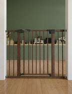 Babelio Pressure Mounted Baby Gate for Stairs, 26-40" Wide Dog Gate Indoor | Triple-lock system; Auto-close; 200N impact tested; Easy install for Doorways, Kitchen, Hallway, Black Wood Pattern