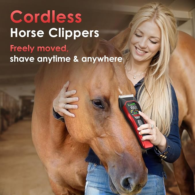 Horse Clippers Low Noise Rechargeble Horse Trimmer Kit | Pet Shaver for Heavy Thick Coats Grooming, 2-Speed Cordless Shears for Sheep, Cats and Dogs