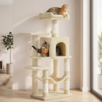 Feandrea Cat Tree, 44.1-Inch Cat Tower, Plush Multi-Level Condo with 4 Scratching Posts, 2 Perches, Hammock, Cave, Beige UPCT261M01