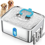 SIBAYS 4Gal/15L Large Dog Water Fountain, Stainless Steel Pet Water Fountain with Water Level Window and LED Light, Ultra Quiet Automatic Dog Water Bowl Dispenser, Easy to Clean(FS78, Silver-Blue)