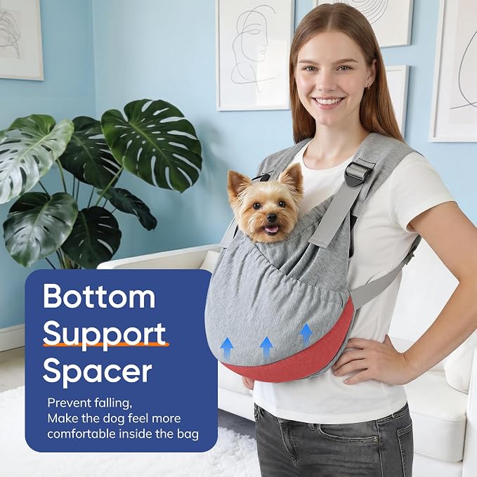 Supet Dog Sling Carrier for Pets, Adjustable Hands Free Front Chest Pouch | Reduces Back & Neck Pain Anti-Anxiety Backpack, 62% Cotton Blend Soft Bag, Fit Dog, Cat, Puppy (Grey Plus 11-21Lbs)
