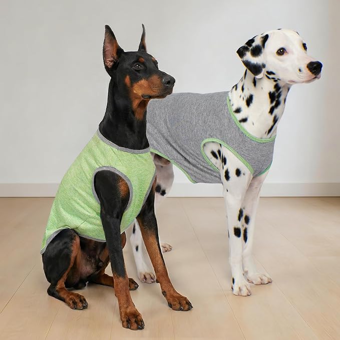 KYEESE 2Pack Dog Shirt, Lightweight Sun Protection Sleeveless Dog T Shirts for Large Dogs, Breathable Pet Reflective Tank Top Summer Dogs Clothes for Outdoor Walking, Green+Grey, 3XL