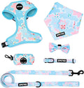 Small Dog Harness and Leash Set of 6, No Pull Soft Lightweight Mesh Puppy Harness， Adjustable Cute Floral Pattern Pet Harness for Small Medium Dogs (Blue Sea, XS)