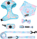 Small Dog Harness and Leash Set of 6, No Pull Soft Lightweight Mesh Puppy Harness， Adjustable Cute Floral Pattern Pet Harness for Small Medium Dogs (Blue Sea, L)