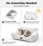 Made4Pets Cat and Dog Indoor Couch Bed, Soft Faux Fur Checkered Pet Sofa, Cozy Fluffy Pet Sofa with Supportive Foam, Removable Washable Cover with Non-Slip Base, Grey, Medium